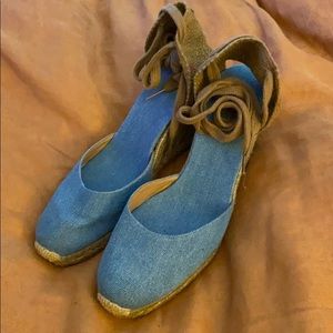 Castaner blue Jean and tan espadrille in size 40